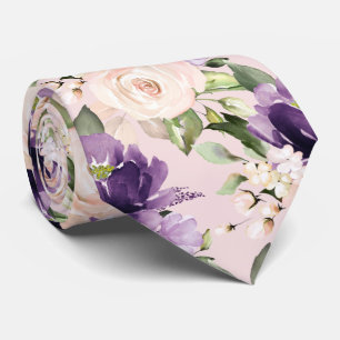 Corbata PixDezine H2 Flores Aubergine Rosas Rosadas  Ne