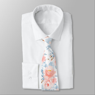 Corbata PixDezine H2 Flores Rosas Rosadas y Azul Polvorien