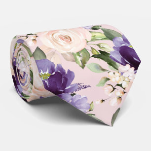 Corbata PixDezine H2 Flores Violeta Rosas Rosadas  Ne