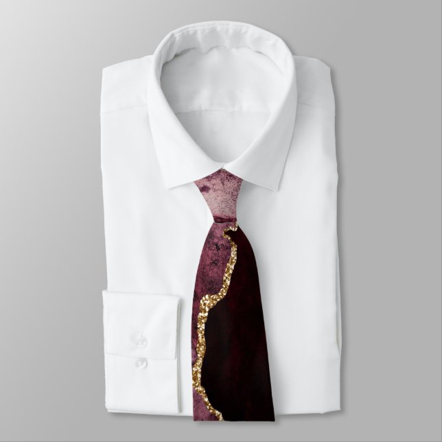Corbata PixDezines acuarela Agate Marsala venas Red+Gold (Atado)
