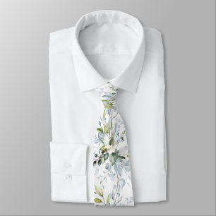 Corbata PixDezines Acuarela Follaje de eucalipto azul polv