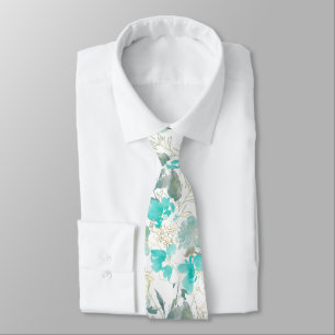 Corbata PixDezines Acuarela Sweetpeas Aqua y Azul Polvo