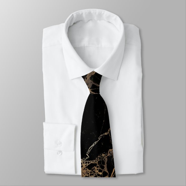 Corbata PixDezines Black Marble Slab + venas de oro (Atado)
