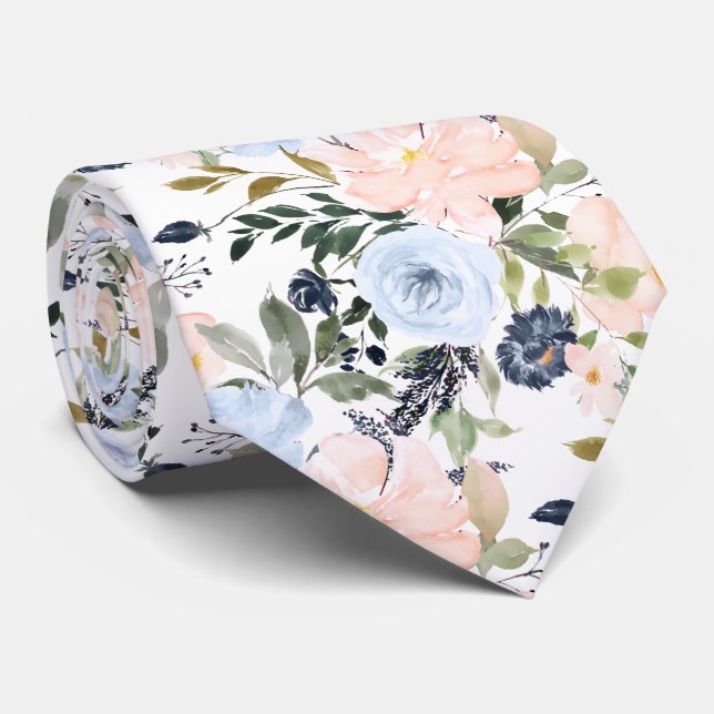 Corbata PixDezines Blush Dusty Blue H2 Botánico (Enrollado)