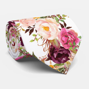 Corbata PixDezines Boho Rubor Burdeos Flores Acuarela