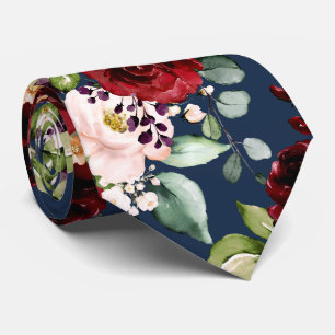 Corbata PixDezines Boho Rubor Burdeos Flores Acuarela