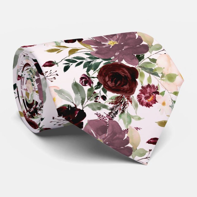 Corbata PixDezines Burdeos Mauve H2 Botánico (Enrollado)