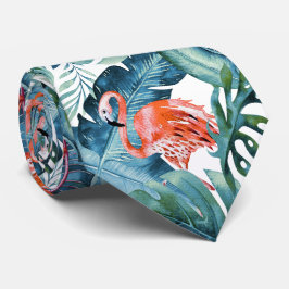Corbata PixDezines Flamingo Rosa + Foliage Tropical