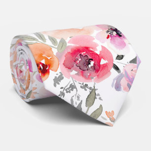 Corbata PixDezines Florales Veraniegas Acuarela Rojo Rubor