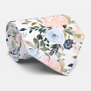 Corbata PixDezines Flores Acuarela Azules Blush Color DIY