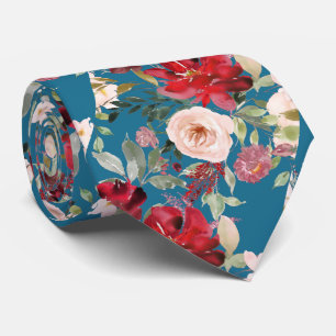 Corbata PixDezines Flores Acuarela Rojo Rosado DIY color
