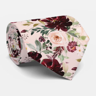 Corbata PixDezines Flores Acuarela Rojo Rubor DIY color
