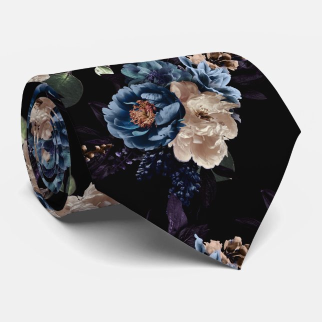 Corbata PixDezines Flores Botánicas Azules Crema Malhumora (Enrollado)