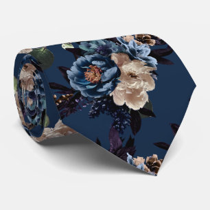 Corbata PixDezines Flores Botánicas Azules Crema Malhumora