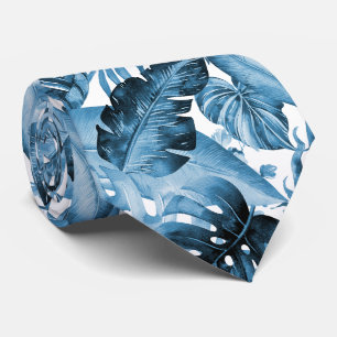 Corbata PixDezines Follaje Tropical Azul Marino