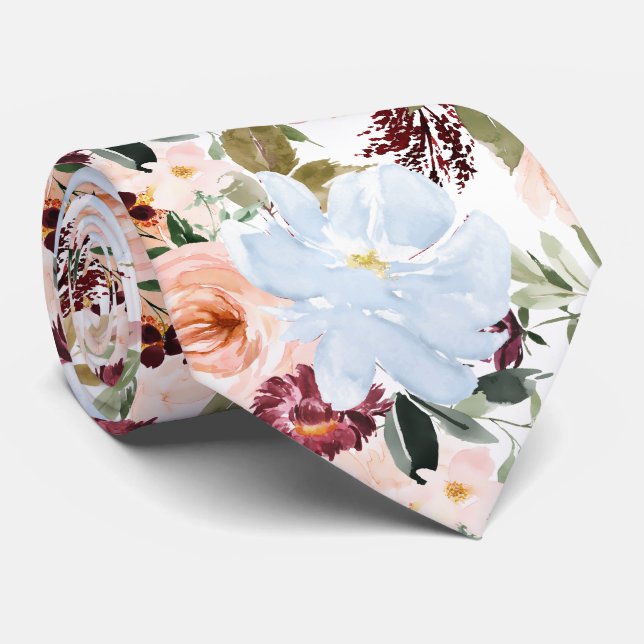 Corbata PixDezines H2 Blush Pink Dusty Blue Flowers  (Enrollado)