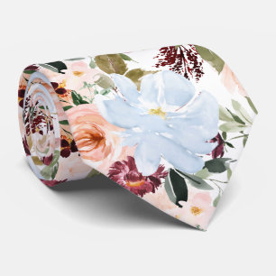 Corbata PixDezines H2 Blush Rosa Flores Azul Polvoriento 