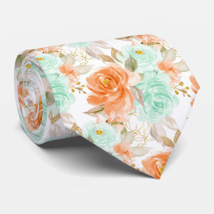 Corbata PixDezines H2 Coral Naranja Rosas Verdes