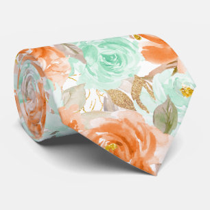 Corbata PixDezines H2 Coral Naranja Rosas Verdes