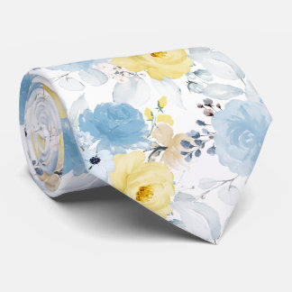 Corbata PixDezines H2 Flores Amarillo y Azul Polvo