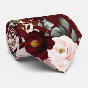 Corbata PixDezines H2 Flores de borgoña Rubor rosadas polv