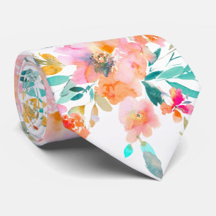 Corbata PixDezines H2 Flores de Primavera Jade Naranja