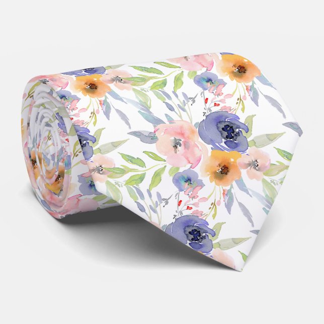 Corbata PixDezines H2 Flores de Primavera Rosa Naranja Vio (Enrollado)