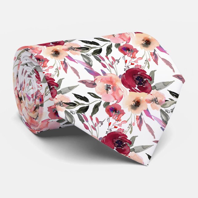 Corbata PixDezines H2 Flores de Primavera Rosadas Rojas (Enrollado)