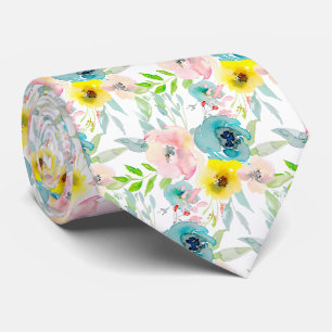 Corbata PixDezines H2 Flores de Primavera Rosadas Turquesa