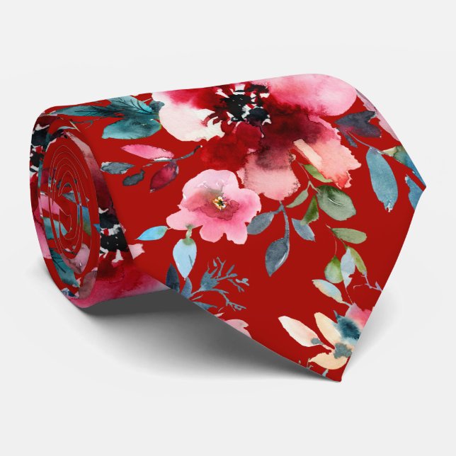 Corbata PixDezines H2 Flores de Verano Burgundy Slate (Enrollado)