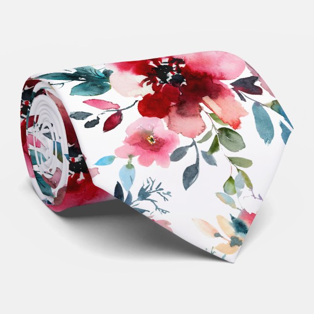 Corbata PixDezines H2 Flores de Verano Burgundy Slate (Enrollado)