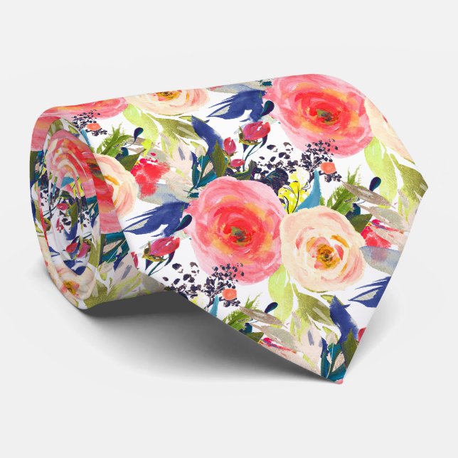 Corbata PixDezines H2 Flores de Verano Rosa Frambuesa (Enrollado)