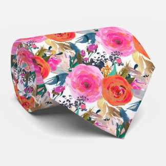 Corbata PixDezines H2 Flores de Verano Rosa Naranja Calien