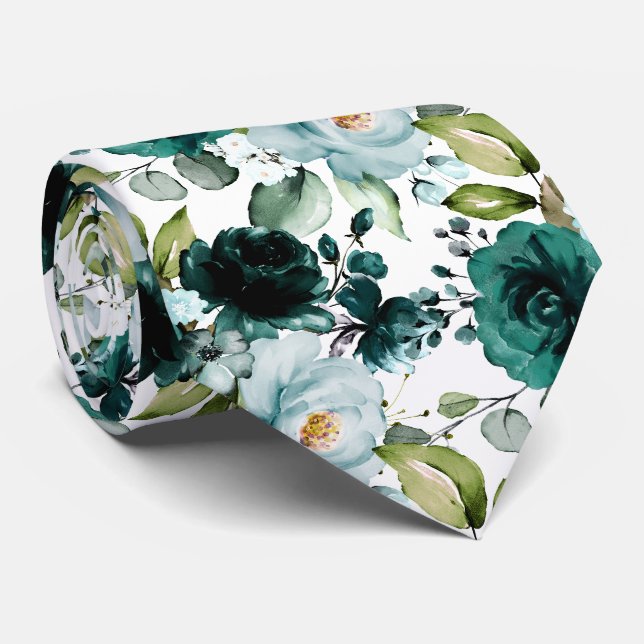Corbata PixDezines H2 Flores Esmeralda Verde (Enrollado)