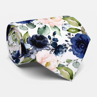 Corbata PixDezines H2 Flores Rosa Azul Marino
