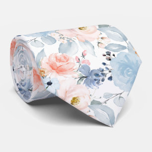 Corbata PixDezines H2 Flores Rosadas y Azul Polvo