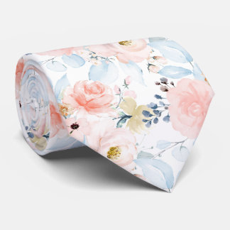 Corbata PixDezines H2 Flores Rosadas y Azul Polvo