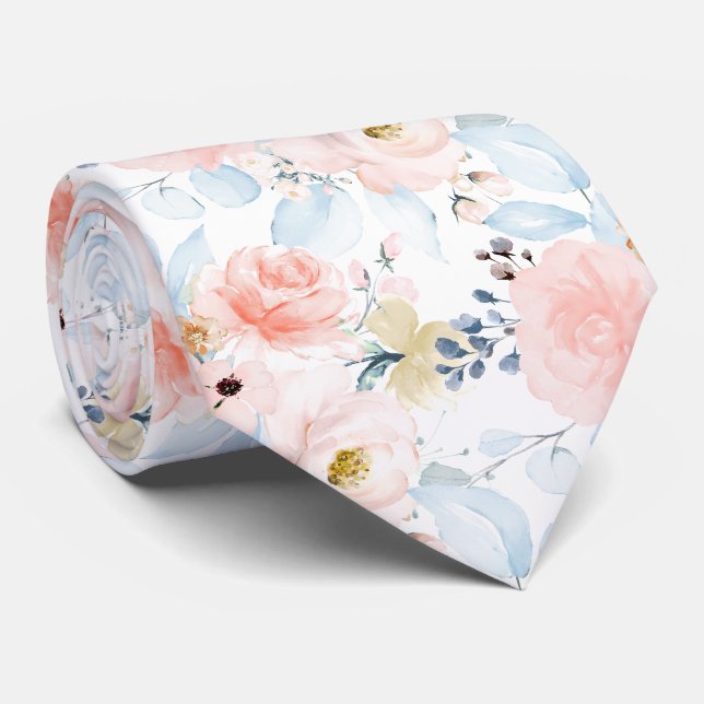 Corbata PixDezines H2 Flores Rosadas y Azul Polvo  (Enrollado)