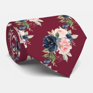 Corbata PixDezines H2 Flores Rosas Azul Marino Beige