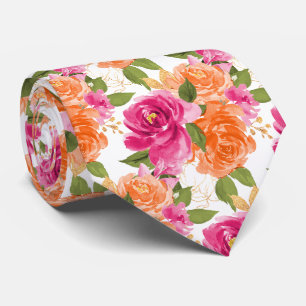 Corbata PixDezines H2 Flores Rosas Naranja Rosa Caliente