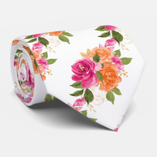 Corbata PixDezines H2 Flores Rosas Rosa Naranja Caliente