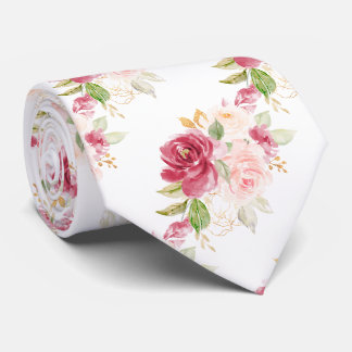 Corbata PixDezines H2 Flores Rosas Rosadas Frambuesa