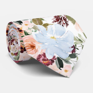 Corbata PixDezines H2 Rosado Blush Azul Polvoriento Flores