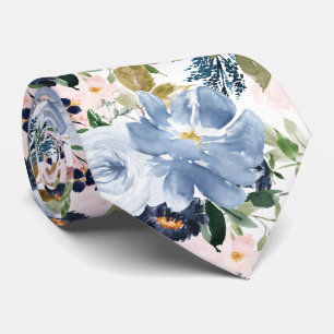 Corbata PixDezines H2 Rosado Blush Azul Polvoriento Flores