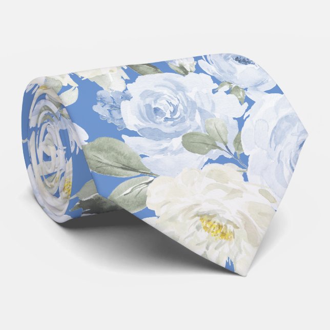 Corbata PixDezines H2 Rosas Azules Polvorientas (Enrollado)