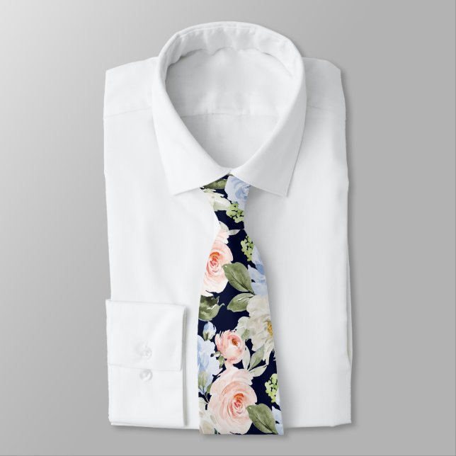 Corbata PixDezines H2 Rubor Azul Polvoriento+Rosas (Atado)