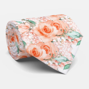 Corbata PixDezines H2 Verano Coral Naranja Rosas Hortensia