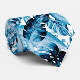 Corbata PixDezines Indigo Azul Follaje Tropical