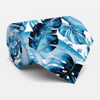 Corbata PixDezines Indigo Azul Follaje Tropical