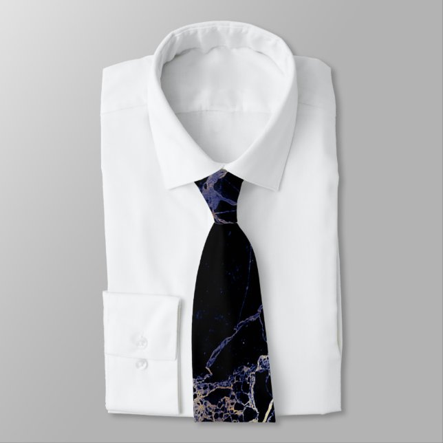 Corbata PixDezines Losa de Mármol Azul Marino + Venas Dora (Atado)